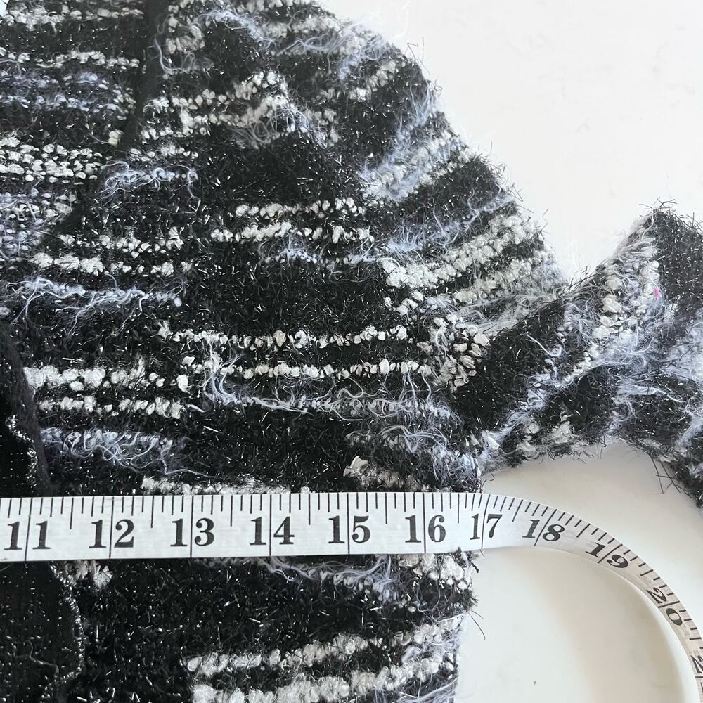 Stizzoli Black White Eyelash Knit Striped Metallic Cardigan Sweater Jacket - Picture 10 of 11